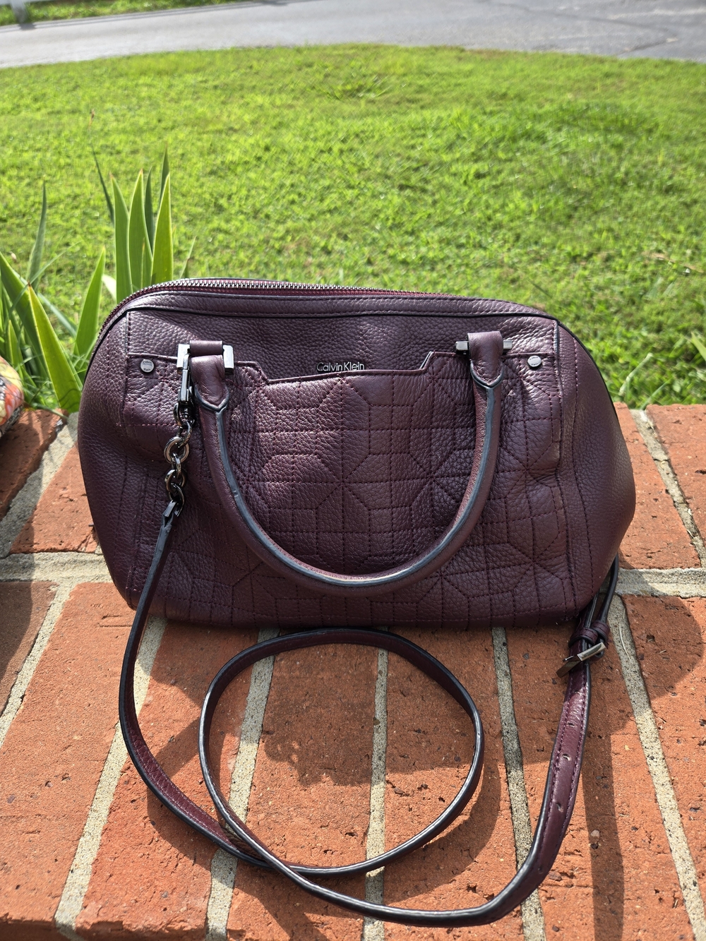 Calvin Klein Quilted Plum Crossbody Satchel
